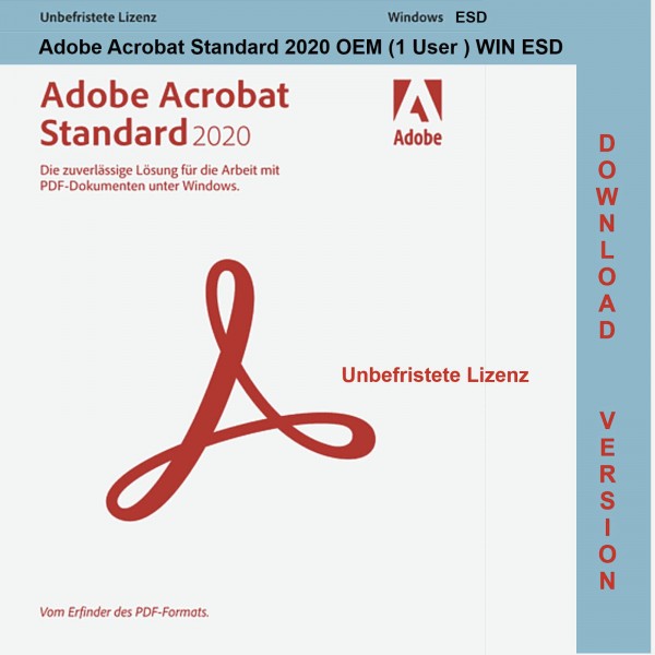 Adobe Acrobat Standard 2020 Dauerlizenz, ESD, Vollversion, Windows, Multilingual